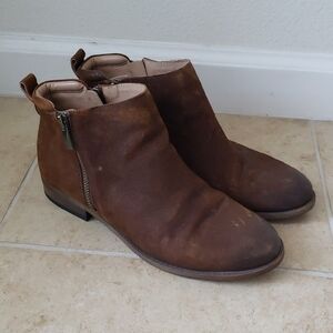 Franco Sarto Keegan Brown Leather Suede Ankle Boots Sz 9M Zip Sides
